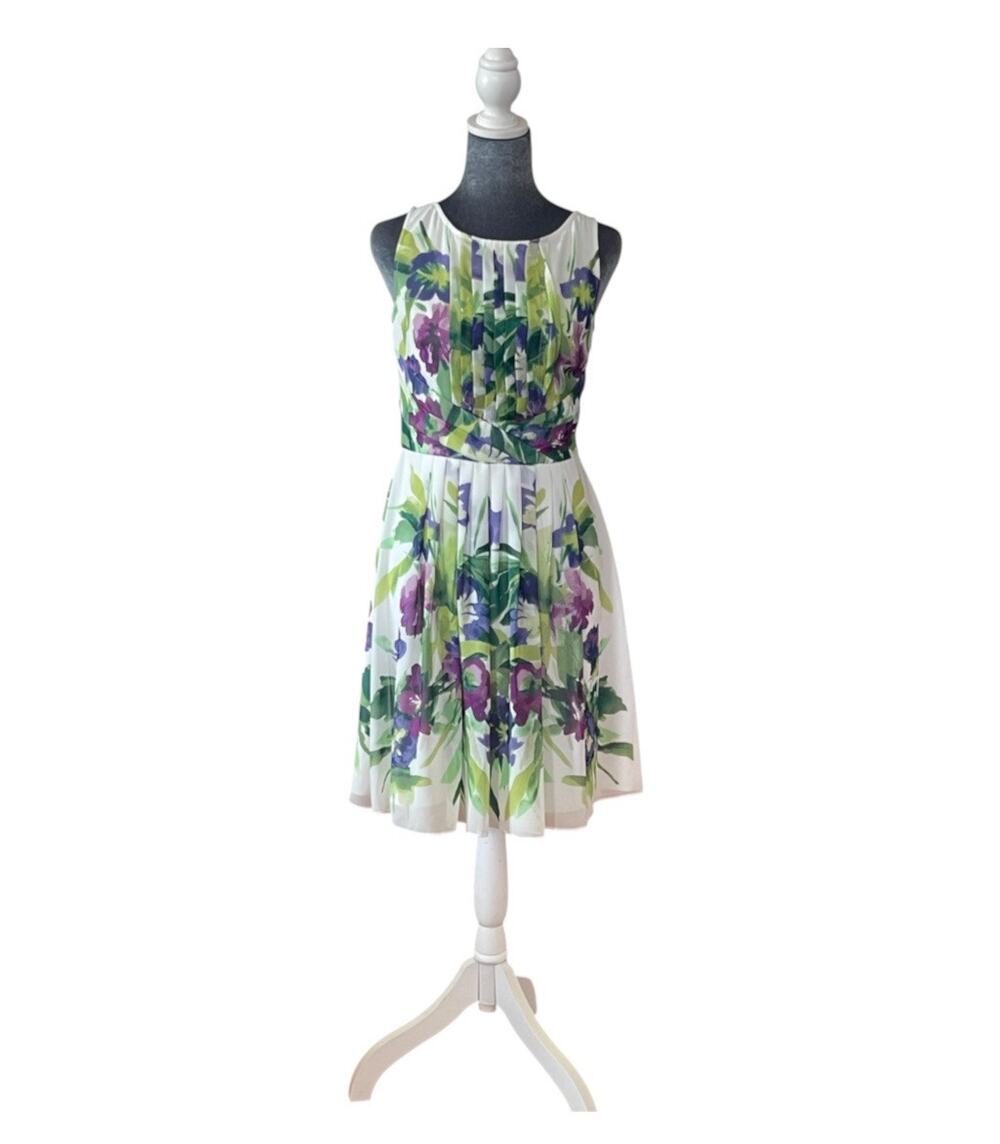 Ralph Lauren Floral Fit & Flare Dress White Purple Size 6P